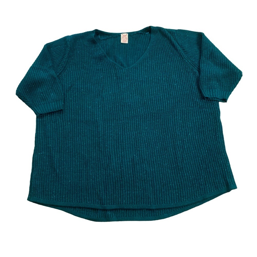 Faded Glory | Oversized Knit Sweater Shimmer Thread 2X Sizes 18W-20W Teal